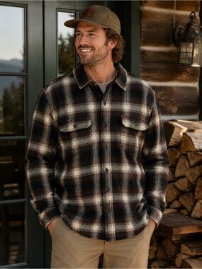 Orvis Plaid Cotton Flannel Shirt Jacket Shacket Men’s Large Cabin Camping Hiking